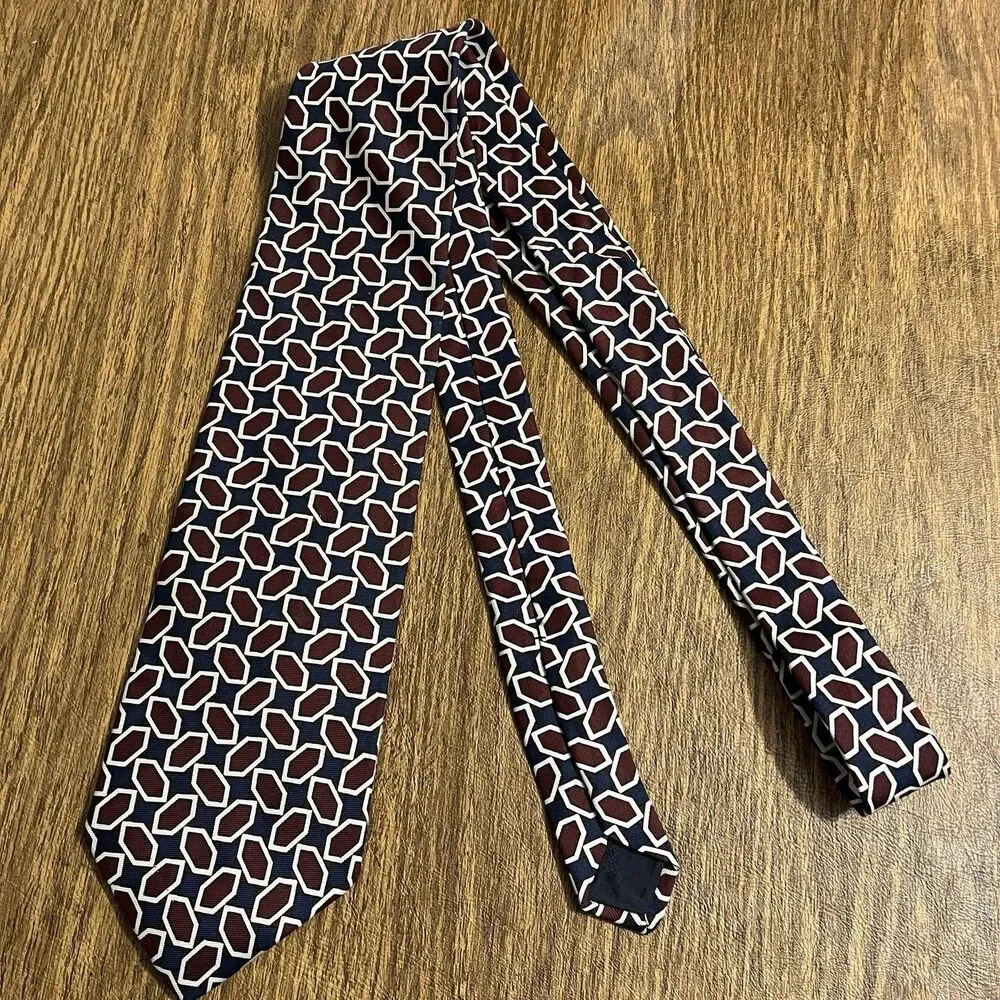 Brooks Brothers Makers Men's Silk Neck Tie‎ USA Designer Geometric Burgundy Blue